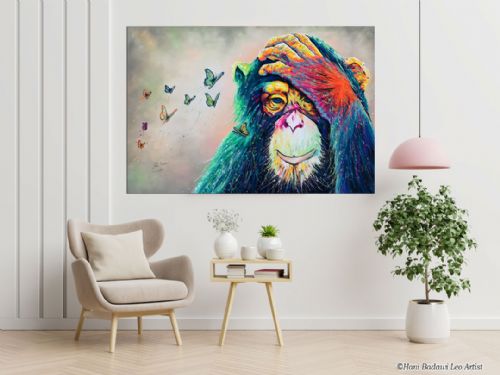Quadro Scimmia con farfalle, una nuovo dipinto per una rinascita a colori