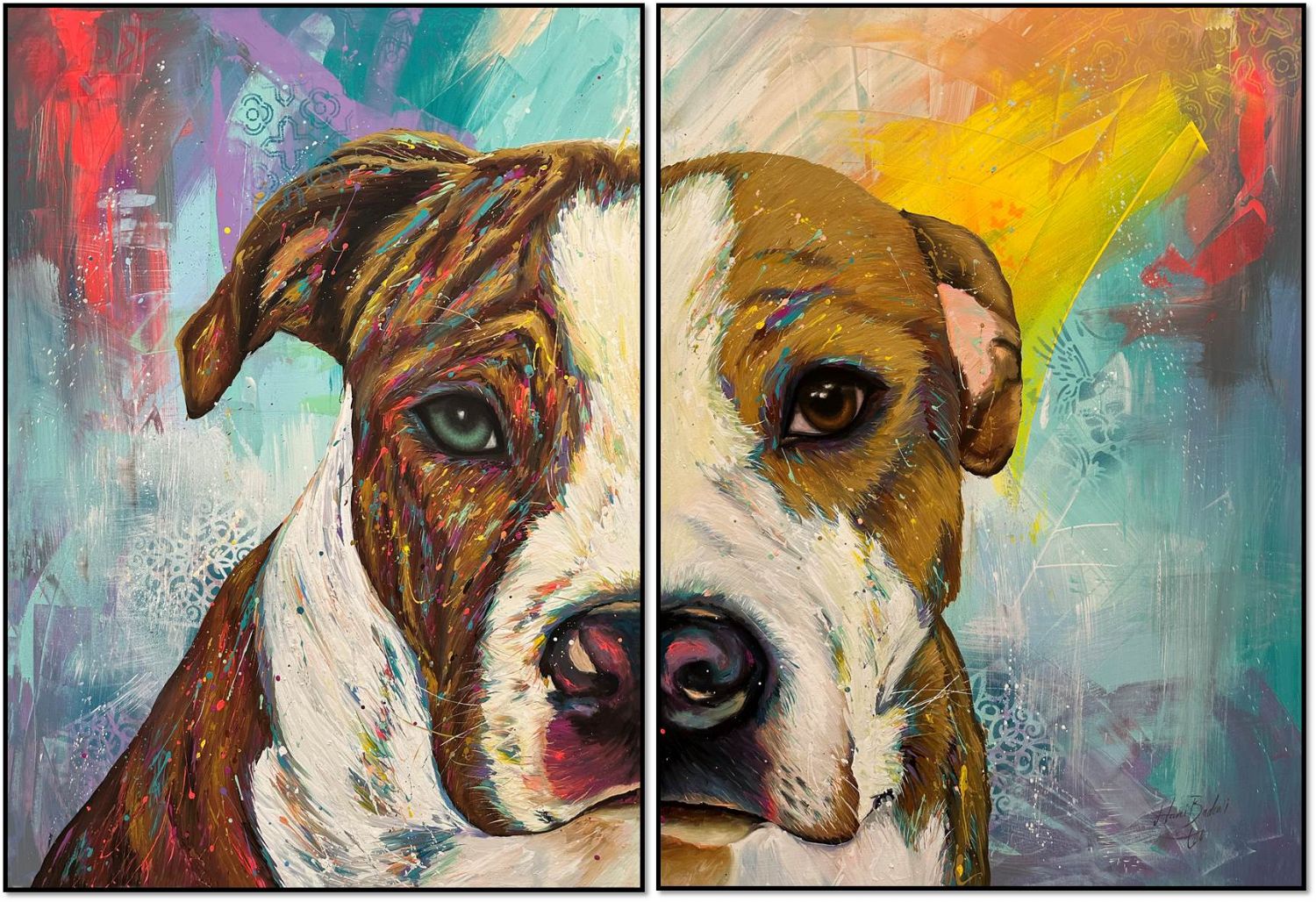 Pop Color Dog Portraits Amstaff Tequila and Oreo